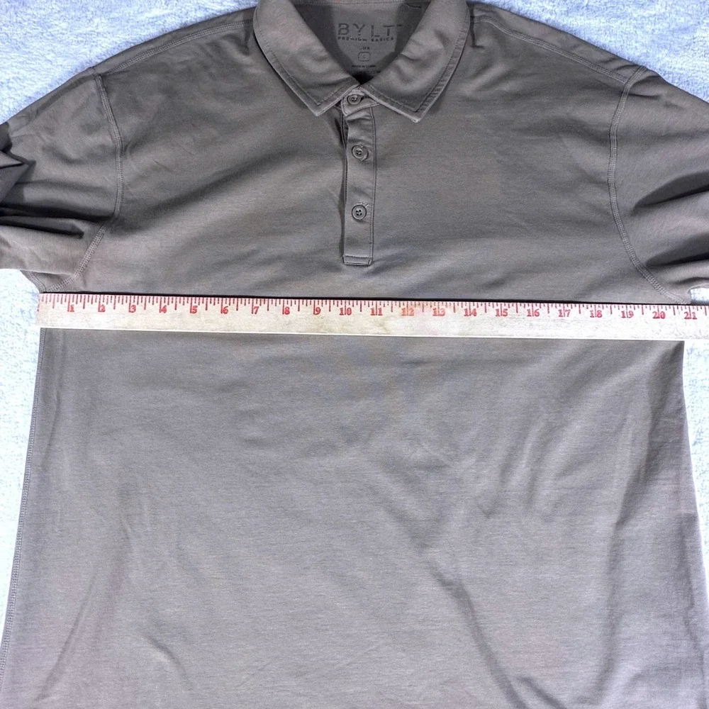 BYLT Long Sleeve Polo Men Large Fawn Lux Cotton Blend Curved Hem Stretch
